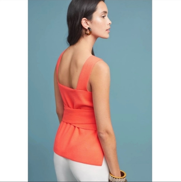 Anthropologie Harloe Belted Knit Top Bright Orange MEDIUM - Picture 4 of 11